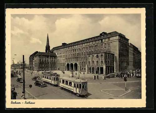 AK Bochum, Rathaus mit Strassenbahn