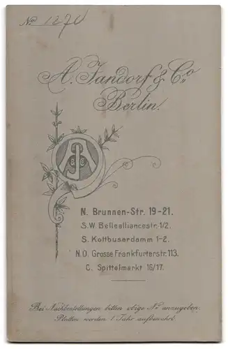 Fotografie A. Jandorf & Co., Berlin, Brunnen-Str. 19-21, Gutbürgerliche Dame im schwarzen Kleid