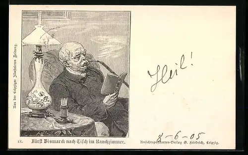 AK Fürst Bismarck nach Tisch im Rauchzimmer