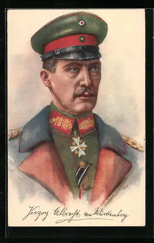 Künstler-AK Herzog Albrecht von Württemberg in Uniform mit EK