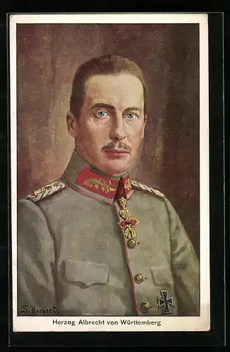 Künstler-AK Herzog Albrecht von Württemberg in Uniform mit Eisernem Kreuz