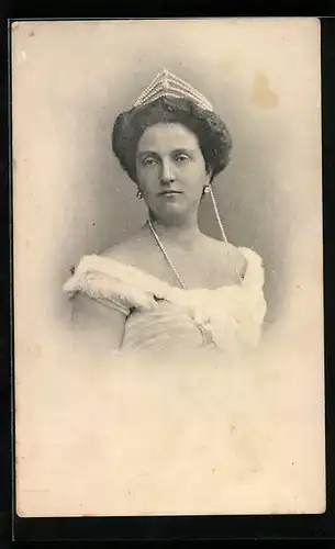 AK Kronprinzessin Luise von Sachsen mit Perlentiara