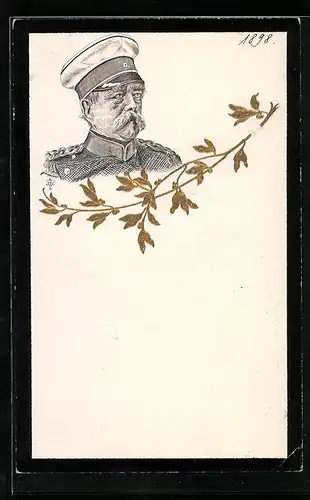 Präge-AK Portrait von Bismarck mit Schirmmütze
