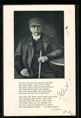 AK Portrait Otto von Bismarck mit Wanderstock