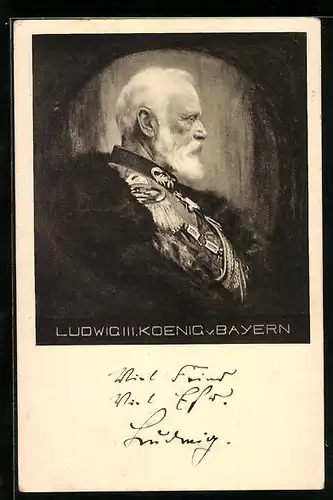 AK König Ludwig III. in seitlichem Portrait