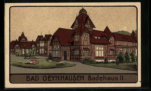 Künstler-AK Bad Oeynhausen, Badehaus II. mit Anlagen