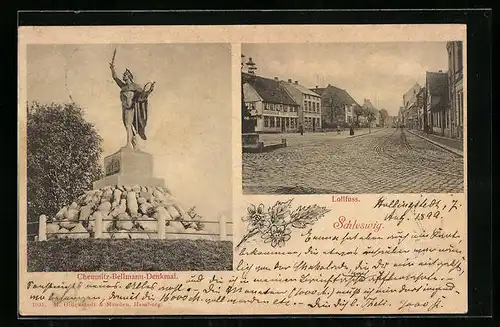 AK Schleswig, Strassenpartie Lollfuss, Chemnitz-Bellmann-Denkmal