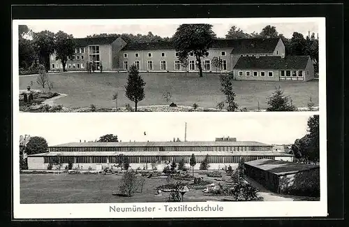 AK Neumünster, Textilfachschule, Vorder- und Rückansicht