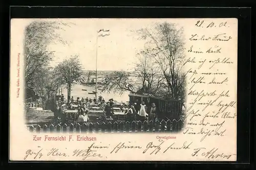 AK Oevelgönne / Altona, Gasthaus Zur Fernsicht, Terrasse mit Wasserblick