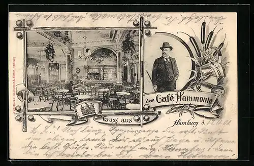 AK Hamburg-St. Pauli, Cafe Hammonia, Innenansicht, Oscar Franke, Wappen