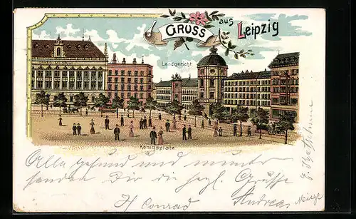 Lithographie Leipzig, Königsplatz, Landgericht