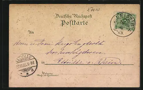 Vorläufer-Lithographie Leipzig, Reichsgericht mit Strassenbahn, Justitia auf der Kuppel, König von Sachsen, 1895