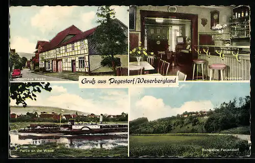 AK Pegestorf, Gasthaus Reese, Partie an der Weser, Bungalow Feriendorf