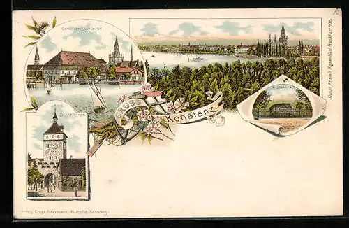 Lithographie Konstanz, Totalansicht, Conciliumsgebäude