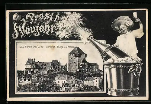 AK Burg a. d. Wupper, Schloss Burg, Das Bergische Land, Prosit Neujahr