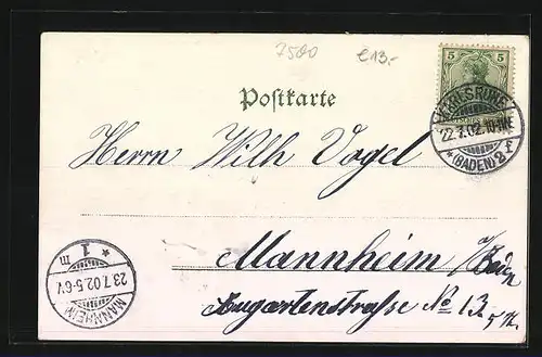 Lithographie Karlsruhe, Stadtgartensee mit Booten