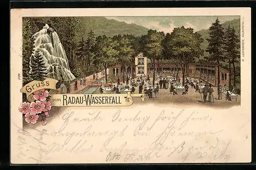 Lithographie Bad Harzburg, Gasthaus Radau-Wasserfall