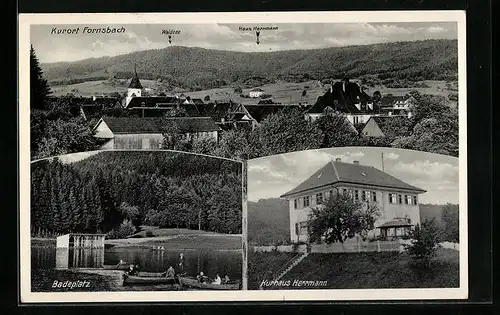 AK Fornsbach, Kurhaus Herrmann, Badeplatz, Ortsansicht