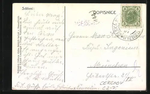 AK Cerchov, Gasthaus mit Turm