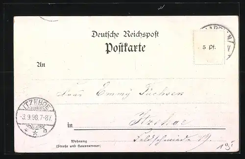 Lithographie Arnis, Totalansicht des Ortes, Uferpartie