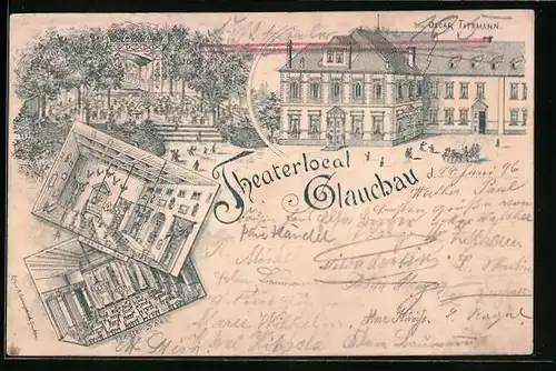 Lithographie Glauchau, Restaurant Theaterlocal Bes. Oscar Tittmann