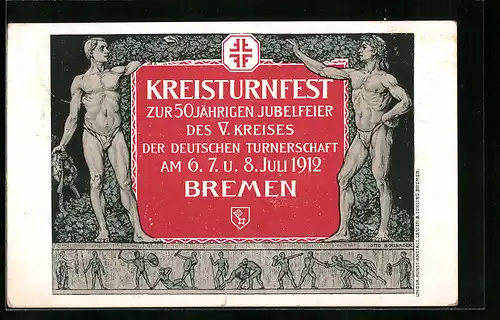 Künstler-AK Bremen, Kreisturnfest 1912, Sportler der Antike, Festpostkarte