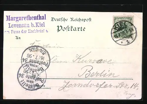 Lithographie Levensau, Kaiser Wilhelm Kanal - Holtenau mit Kanalmündung, Gasthäuser Margarethenthal u. an der Hochbrücke