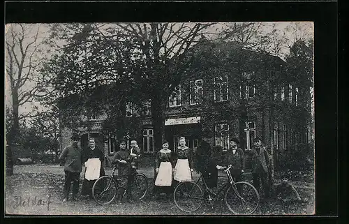 AK Daldorf, Gasthof G. Storm und Gruppe mit Fahrrädern