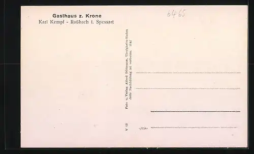 AK Rossbach /Spessart, Teilansicht mit Kirche, Gasthaus zur Krone mit Kriegerdenkmal