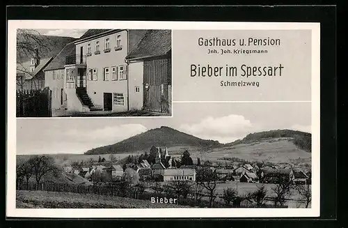 AK Bieber /Spessart, Gesamtansicht, Gasthaus-Pension Kriegsmann