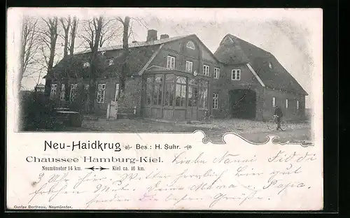 AK Bordesholm, Gasthaus Neu-Haidkrug von H. Suhr, Chaussee Hamburg-Kiel