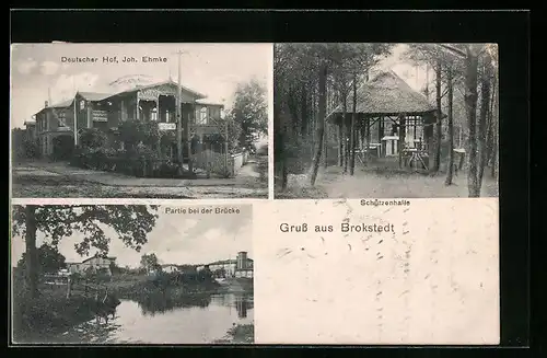 AK Brokstedt, Deutscher Hof, Joh. Ehmke, Partie bei der Brücke, Schützenhalle