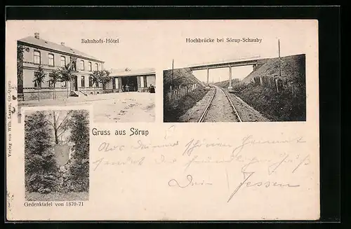AK Sörup, Bahnhofs-Hotel, Hochbrücke bei Sörup-Schauby