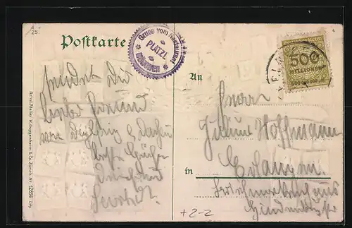 Präge-AK München, Karlstor Rondell, Briefmarken