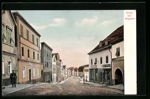 AK Wegscheid, Strassenpartie mit Häusern und Gewerben