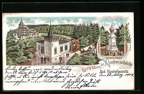 Lithographie Bad Klosterlausnitz, Kurhotel u. Bad, Gasthaus Klosterschänke