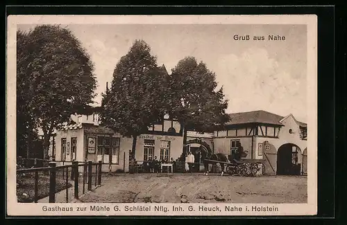 AK Nahe i. Holstein, Gasthaus zur Mühle G. Schlätel Nflg. G. Heuck