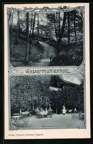 AK Kappeln, Gasthof Wassermühlenholz, Partie aus dem Gehölz