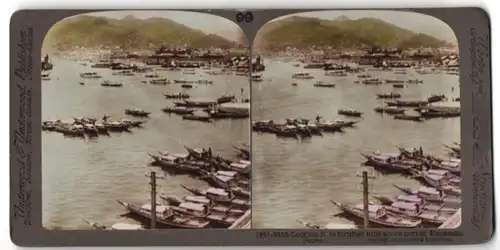 Stereo-Fotografie Underwood & Underwood, New York, Ansicht Nagasaki, Blick über den Hafen, koloriert