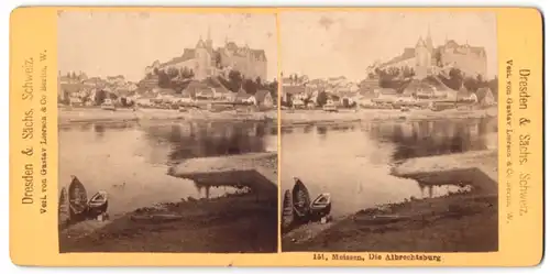 Stereo-Fotografie Gustav Liersch & Co., Berlin, Ansicht Meissen i. Sa., Elbpartie mit Albrechtsburg