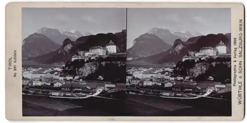 Stereo-Fotografie Würthle & Sohn, Salzburg, Ansicht Kufstein / Tirol, Ortsansicht mit Bahnhof, Eisenbahn-Station