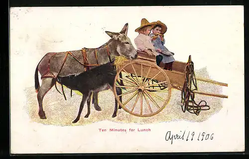 AK Esel mit säugendem Fohlen in der Mittagspause