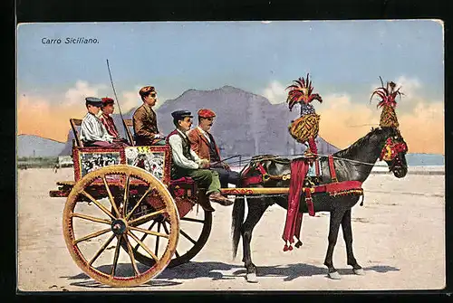 AK Sizilianer in Tracht in einer geschmückten Pferdekutsche