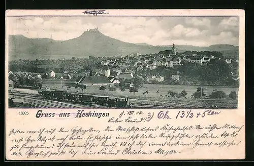 AK Hechingen, Ortsansicht mit Eisenbahn