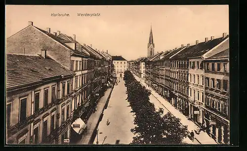 AK Karlsruhe, Werderplatz und Kirche