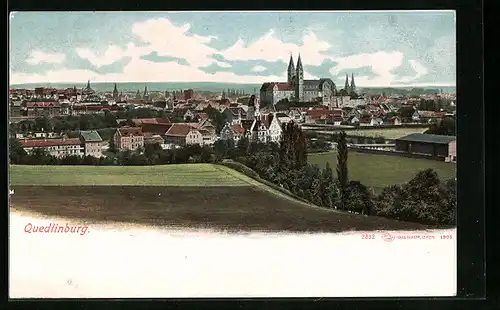 AK Quedlinburg, Ortsansicht mit Schloss und Kirche