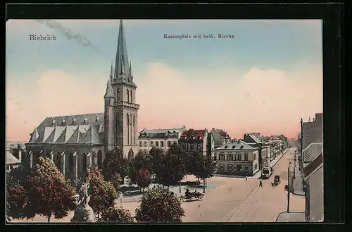 AK Biebrich, Kaiserplatz mit kath. Kirche