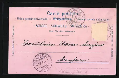 Lithographie Zürich, Ortsansicht mit Brücken aus der Vogelschau