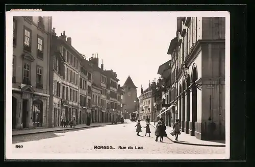 AK Morges, Rue du Lac mit Turm