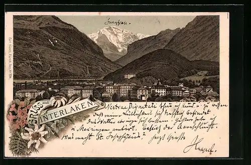 Lithographie Interlaken, Teilansicht